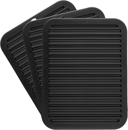 3 PCS Black Silicone Trivets for Hot Pots and Pans, 9"x12" Heat Resistant Non-Slip Potholders for Kitchen Countertops