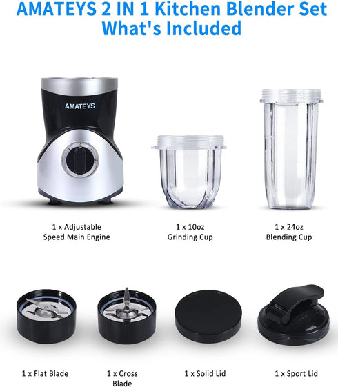 Personal Blender for Shakes and Smoothies, Professional Kitchen Blender with Blending & Grinding Blades, 24/10 OZ