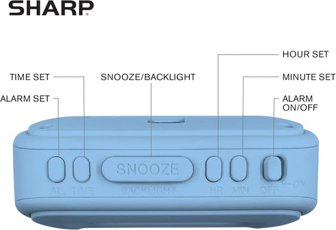 Sharp Digital Alarm Clock, Tactile Case with Soft Rubberized Finish, Battery Operated, Blue Backlight on Demand,