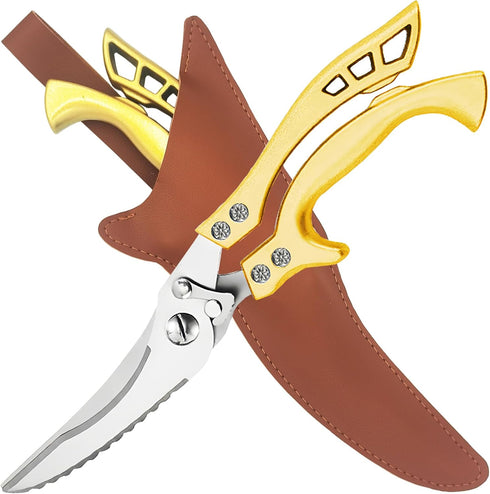 ANDONG Heavy Duty Kitchen Poultry Shears with Serrated Edge, Spring Loaded Kitchen Scissors, Professional Chicken