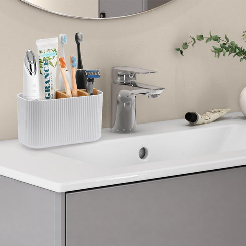 White Toothbrush Holder - Bamboo Toothbrush Holders for Bathrooms Electric Toothbrush Holder Organizer Kids Toothbrush Holders for Bathrooms Countertop by GFWARE