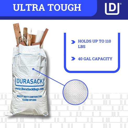 40-Gallon Pack 16 DURASACK Contractor Bags Heavy Duty Reusable White Woven Polypropylene Contractor Garbage Bags