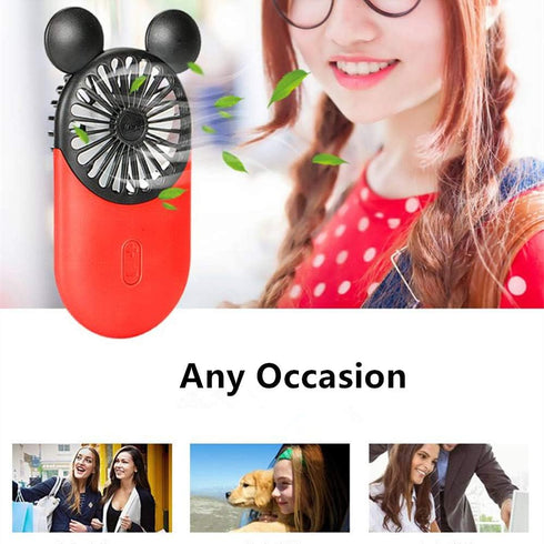 Cute Personal Mini Fan, Handheld USB Rechargeable Fan with LED Light, 3 Adjustable Speeds, 2 Pack (Yellow+Pink)