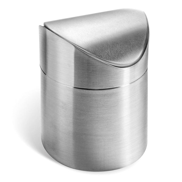 LOVEINUSA Mini Trash Can with Lid, 1.5L Small Brushed Stainless Steel Garbage Bin for Office, Kitchen