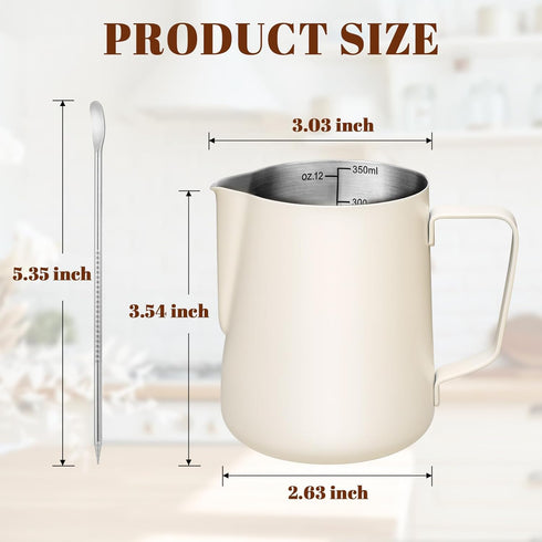 12oz Milk Frothing Pitcher, 304 Stainless Steel Cup with Clear Scale for Cappuccino Espresso Machine Accessories