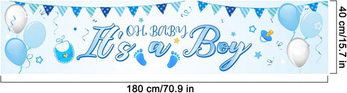 It's a Boy Banner for Baby Shower - Large Blue Fabric Sign Backdrop Birthday Party Decoration Supplies