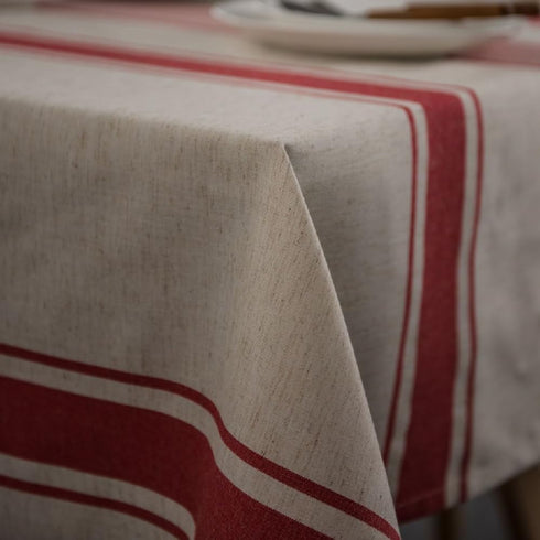 ArtBud 60"70"(4-6 White Red Tablecloth Cotton Linen Farmhouse Table Cover Soft Washable Table Top for Parties Coffee