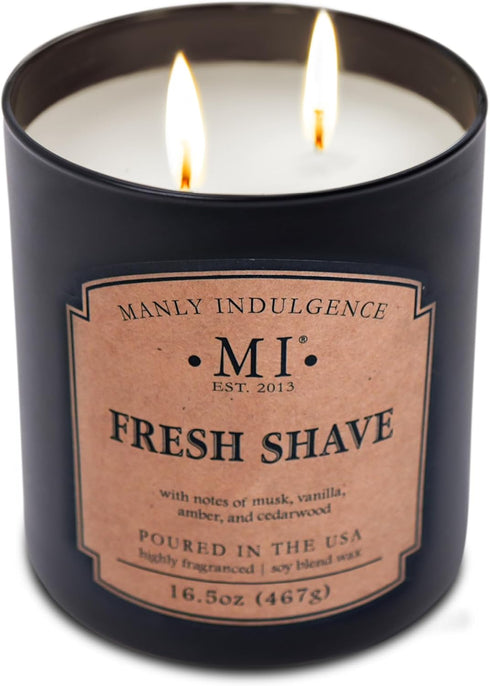 2 16.5 oz, 60H Manly Indulgence Fresh Shave Scented Candles for Men, Wick, Premium Soy Blend Wax, Burn, Candles