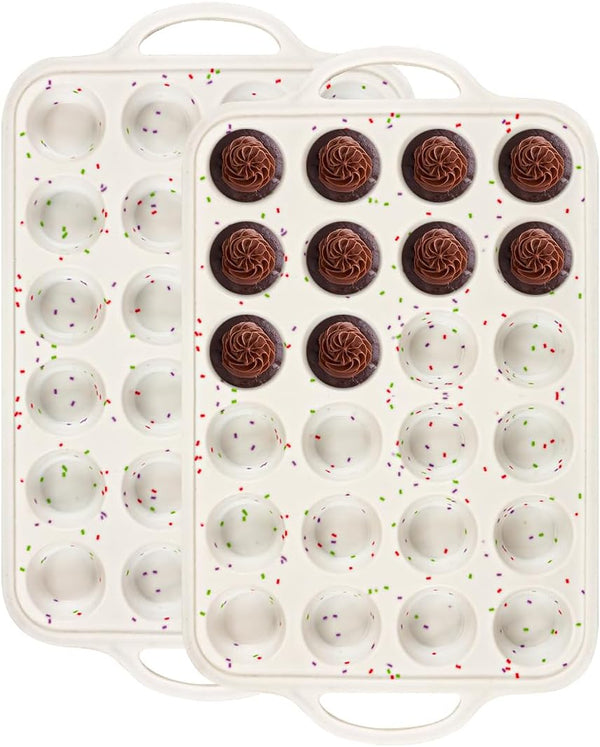 Muffin Pans with Metal Reinforced Frame - 24-Cups Durable Silicone Baking Pan for Muffins, Cupcakes, Set of 2