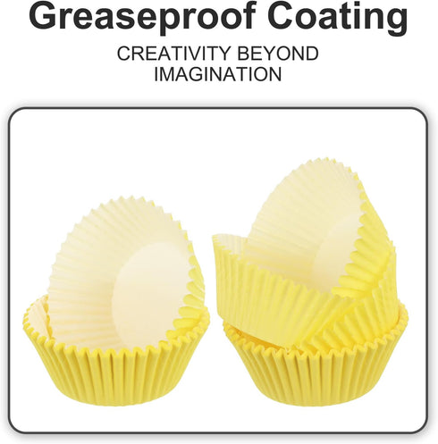 uxcell 100 Pcs Yellow Cupcake Liners, Standard Greaseproof Muffins Paper Baking Cups Wrappers