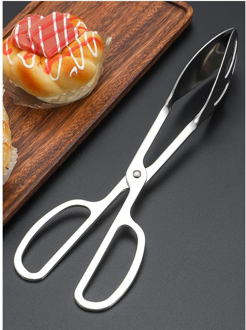 2-PACK Stainless Steel Serving Tongs for Buffet Party Catering, Thickening Food Tongs, Kitchen Salad Scissors (Silver)