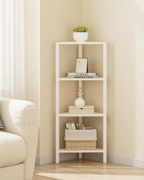 4-Tier BS05BW004 TUTOTAK Corner Shelf, Corner Bookshelf for Small Space, Narrow Display Corner Shelf Stand with Storage