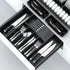 VaeFae Bamboo Silverware Drawer Organizer, Expandable Utensil Tray with Knife Block, Multifunctional Wooden Divider