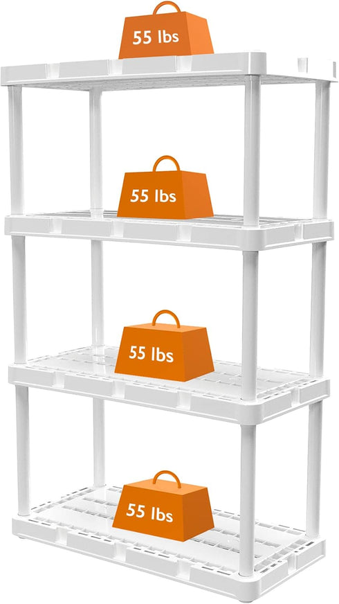 Gracious Living 4 Shelf Knect-A-Shelf Solid Light Duty Storage Unit - 12 x 24 x 48 Organizer for Home, Garage, Basement