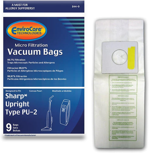 EnviroCare Replacement Micro Filtration Vacuum Cleaner Dust Bags, Sharp PU-2, 9 Pack
