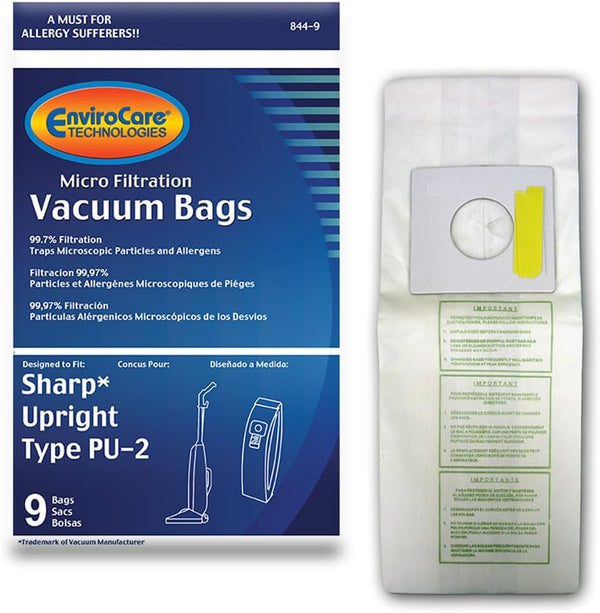 EnviroCare Replacement Micro Filtration Vacuum Cleaner Dust Bags, Sharp PU-2, 9 Pack