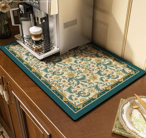 Cute Coffee Maker Mat for Countertops, Colorful Dish Drying Mat, Absorbent Quick Drying Protection
