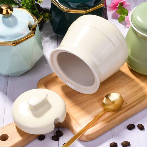 Sugar Bowl with Lid and Spoon, Ceramic Multi-Function Sugar Container for Kitchen Storage Organization