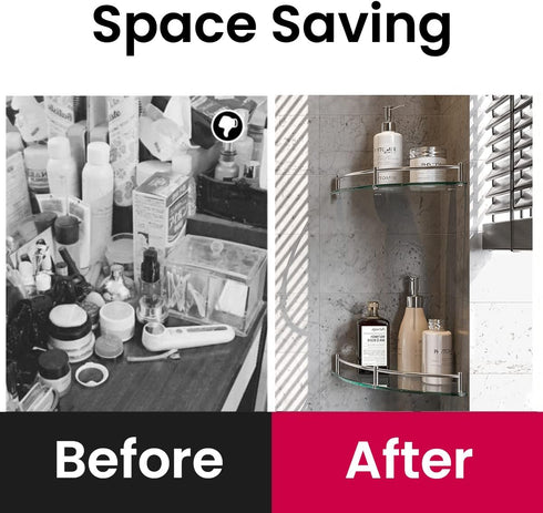 2 PackSliver Glass Corner Shelves Tempered Bathroom Eestantes para Baos with Rail Wall Mounted Drill Hole for Corner