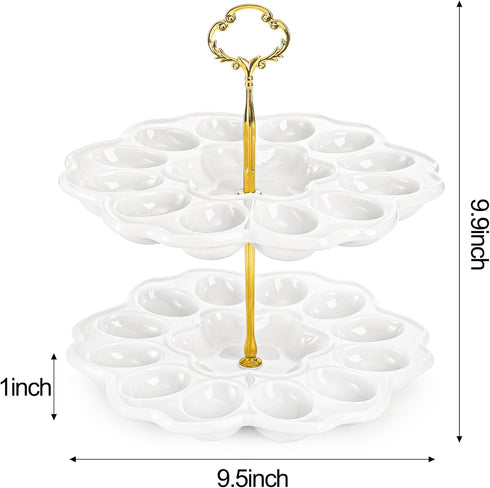 2 24 Countertop, Peohud Tier Deviled Egg Platter, Holes Deviled Egg Tray Container, Detachable Ceramic Easter Egg