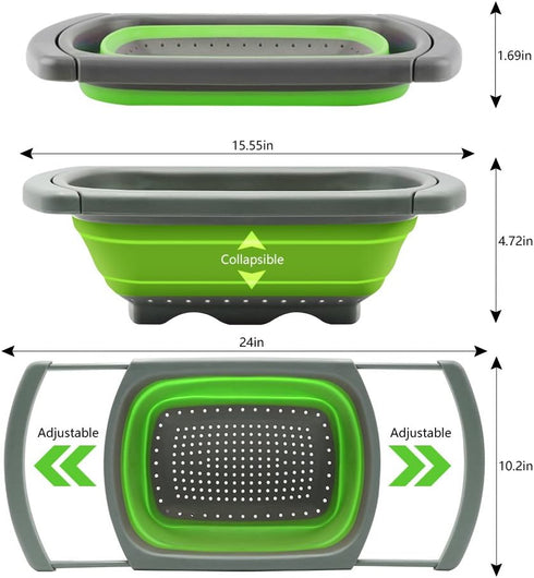Qimh Collapsible Colander Strainer - Over The Sink Vegetable Fruit Strainer Basket (6 Quart) with Extendable Handles