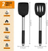 E-far Silicone Spatula Set of 2, Solid & Slotted Turner for Nonstick Cookware, Heat Resistant Rubber Kitchen Cooking Utensils for Flipping Fish Pancake Egg - Black