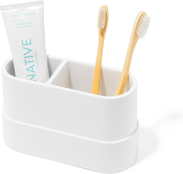 Yew Design Matte White Large Toothbrush and Toothpaste Holder and Cup for
