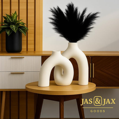 Jas & Jax Goods Set Cream White Decorative Vase - Modern Hug Donut Ceramic Vases by , Minimalist Boho Style Centerpiece
