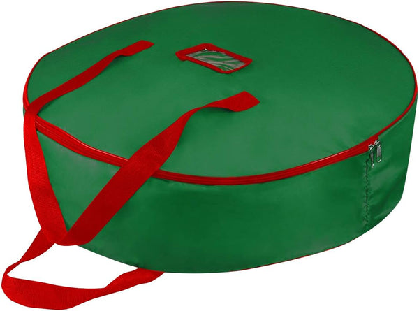 30" Christmas Wreath Storage Container Bag - Heavy Duty Ornament Wreath Container with Reinforced Handle and Double