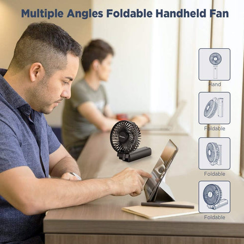 EasyAcc Handheld Fan, Mini Portable Battery Fan, USB Desk Fan with 4 Speeds, Strong Winds for Home Office Outdoor