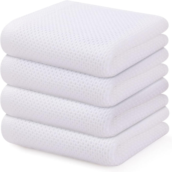 Kitinjoy 100% Cotton Waffle Weave Kitchen Towels, 4-Pack Super Soft Dish Towels, 13 in x 28 in, White