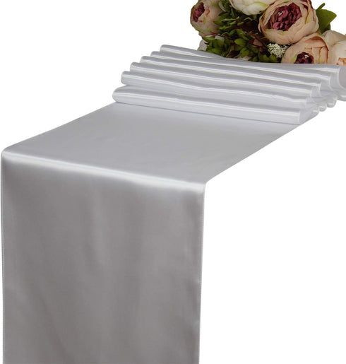 WELMATCH 5 pcs White Satin Table Runners for Wedding Banquet Party Event Decoration