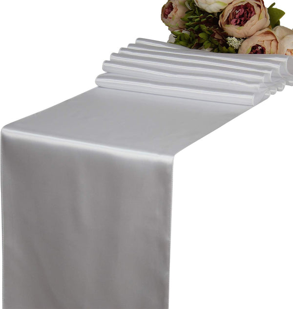 WELMATCH 5 pcs White Satin Table Runners for Wedding Banquet Party Event Decoration