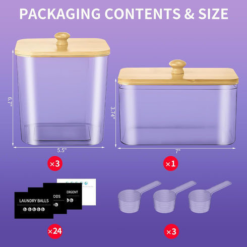 SRLEDL 4-Pack Laundry Pods Container, Laundry Room Organization Containers,Large Laundry Detergent Powder Storage