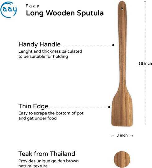 FAAY 18" Teak Long Wooden Spatula, Heavy Duty Stir Paddle for Cooking, Canning, Mixing, and Stirring
