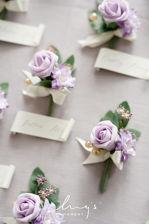 Ling's moment Artificial Wedding Flowers - 25pcs 1.5" Rose Buds and 2" Petite Roses in Lilac & Purple for DIY