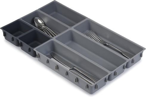 Joseph Joseph Blox 7 Piece Plastic Storage Trays, Drawer Organizer for Cosmetics, Stationary, Utensils, Grey