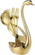 AnSaw Gold Swan Base Holder Set with 10 Pcs Mini Leaf Teaspoons & Dessert Forks - Perfect for Appetizers, Salads