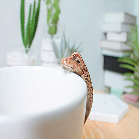 Dinosaur 3D Ceramic Mug, Long Necked Dragon Handle, Novelty Animal Cup Gift for Christmas, Thanksgiving, Mother's Day