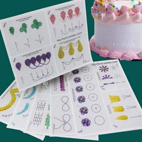 Icing Piping Nozzles Practice Drawings, Cake Pastry Beginner Practice Paper for Fondant Decorating, 23 Patterns