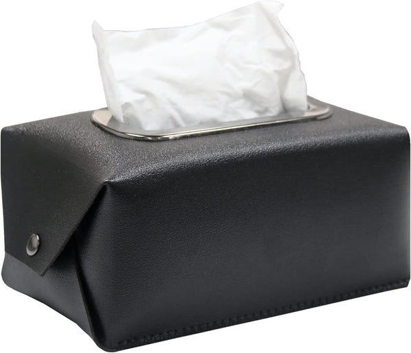 Leather Tissue Box Cover, Modern Decorative PU Leather Rectangular Tissue Box Case Organizer for Vanity Countertop,