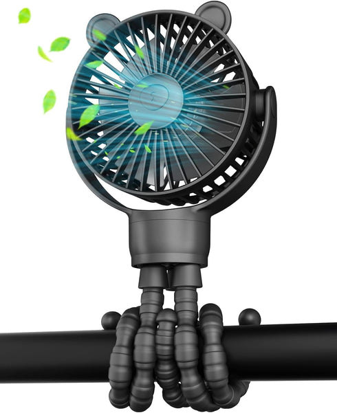 Portable Mini Stroller Fan, Battery Operated Small Clip on Fan, Detachable Flexible Tripod Baby Fan with 3 Speed for
