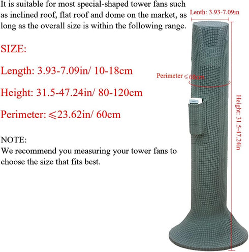 Tower Fan Dust Cover, Water-Repellent Stretch Spandex Dustproof Guard for Household Office Fans, with Pocket (White)