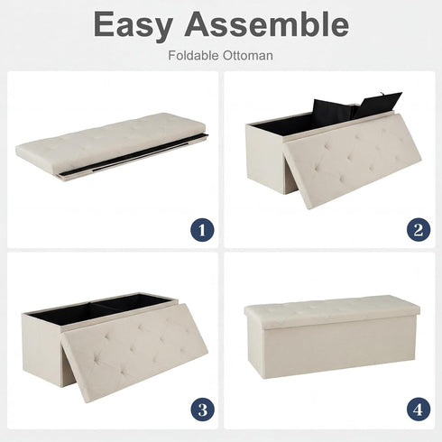 43in 660lbs, DUMOS Foldable Storage Ottoman Bench, Storage Chest, Large End of Bed Foot Rest Stool with Padded Seat