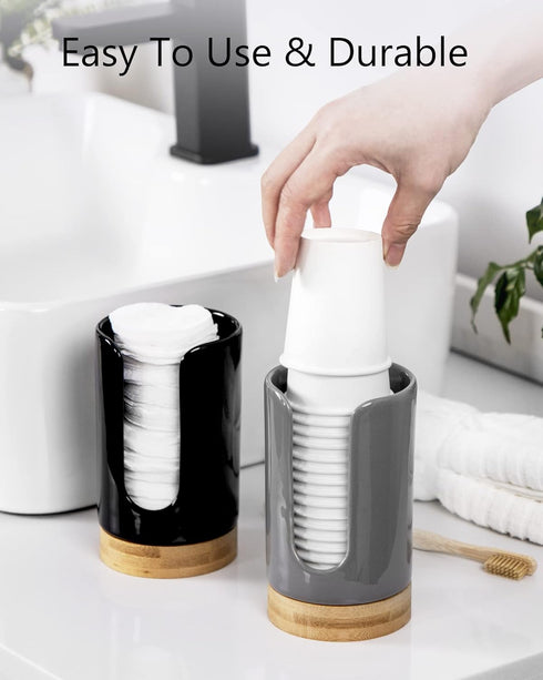 Ceramic Bathroom Cups Dispenser - 3-5 oz Holder for Disposable Paper & Plastic Mouthwash Cups for Bathroom Countertop