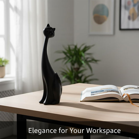 masteymoh Pack 2, (2 Cat Figurines of Black Resin Cat Statues Minimalist Modern Abstract Cat Sculptures for Bookshelf