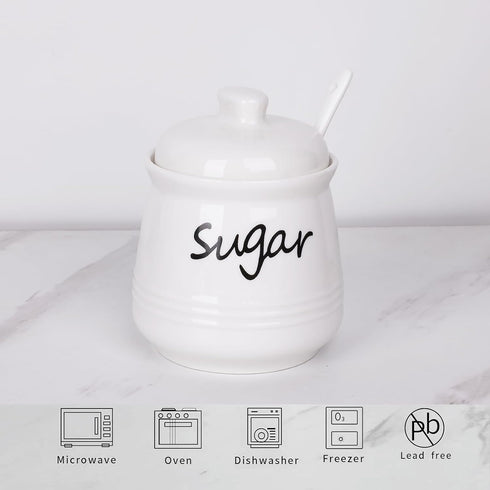12oz Countertop HAOTOP Ceramic Sugar Bowl with Lid and Spoon, Sugar Jar Sugar Dispenser Sugar Container Coffee Bar