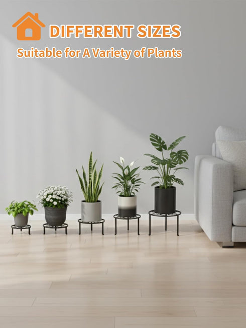 NQW 5 Pack Plant Stand Metal Flower Pot Stand Holders Indoor Tall Plant Rack Plant Round Black Plant Shelf For Living