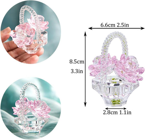 H&D HYALINE & DORA Glass Rose Flower Gift, Handcraft Pink Crystal Rose Flower Basket Figurine for Women