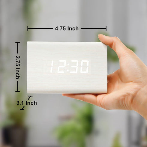 OCT17 Wooden Wood Clock, New Version LED Alarm Digital Desk Clock Adjustable Brightness, Displays Time Date Temperature